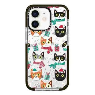 For iPhone 12 Simple Illustration Pattern Full Coverage Phone Case(Winter Cat)