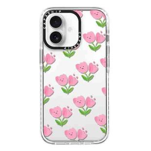 For iPhone 16 Simple Illustration Pattern Full Coverage Phone Case(Smiley Flower A)