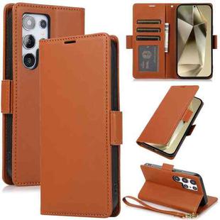 For Samsung Galaxy S25 Ultra 5G Side Buckle RFID Anti-theft Leather Phone Case(Brown)