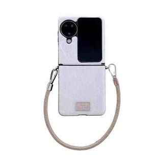 For OPPO Find N2 Flip Comfortable Short Plush Full Coverage Phone Case with Wrist Strap(White)