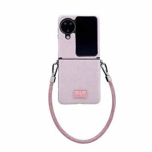 For OPPO Find N2 Flip Comfortable Short Plush Full Coverage Phone Case with Wrist Strap(Pink)