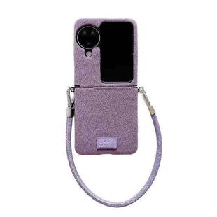 For OPPO Find N2 Flip Comfortable Short Plush Full Coverage Phone Case with Wrist Strap(Purple)