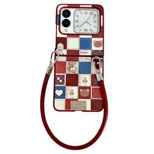 For Huawei Nova Flip Lattice Little Bear Pattern Full Coverage Phone Case with Wrist Strap(Red)