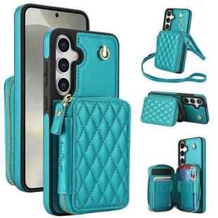 For Samsung Galaxy S24+ 5G AwQuer Crossbody Zipper Wallet Rhombic Leather Back Phone Case(Green)