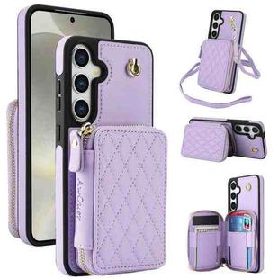 For Samsung Galaxy S24+ 5G AwQuer Crossbody Zipper Wallet Rhombic Leather Back Phone Case(Purple)