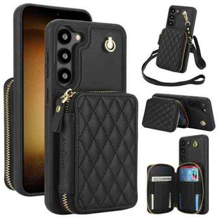 For Samsung Galaxy S23 5G AwQuer Crossbody Zipper Wallet Rhombic Leather Back Phone Case(Black)