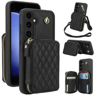 For Samsung Galaxy S23 FE 5G AwQuer Crossbody Zipper Wallet Rhombic Leather Back Phone Case(Black)