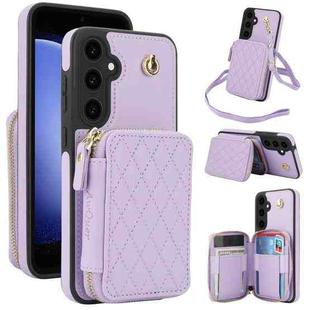For Samsung Galaxy S23 FE 5G AwQuer Crossbody Zipper Wallet Rhombic Leather Back Phone Case(Purple)