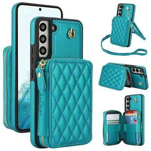 For Samsung Galaxy S22 5G AwQuer Crossbody Zipper Wallet Rhombic Leather Back Phone Case(Green)