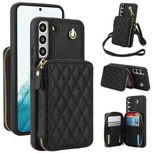 For Samsung Galaxy S22+ 5G AwQuer Crossbody Zipper Wallet Rhombic Leather Back Phone Case(Black)