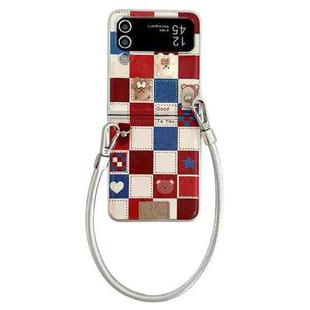 For Samsung Galaxy Z Flip4 Lattice Little Bear Pattern Full Coverage Phone Case with Wrist Strap(Silver)