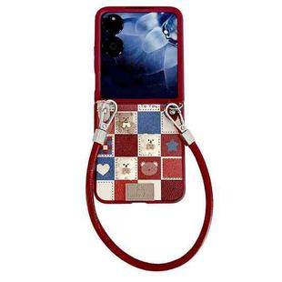 For Xiaomi Mix Flip Lattice Little Bear Pattern Full Coverage Phone Case with Wrist Strap(Red)
