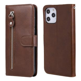 For iPhone 12 Pro Max Fashion Calf Texture Zipper Horizontal Flip Leather Case with Stand & Card Slots & Wallet Function(Brown)
