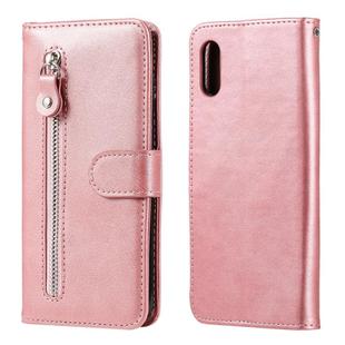 For Xiaomi Redmi 9A Fashion Calf Texture Zipper Horizontal Flip Leather Case with Stand & Card Slots & Wallet Function(Rose Gold)