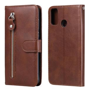 For Huawei Honor 9X Lite Fashion Calf Texture Zipper Horizontal Flip Leather Case with Stand & Card Slots & Wallet Function(Brown)