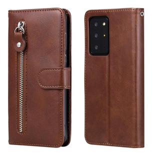 For Samsung Galaxy Note20 Ultra Fashion Calf Texture Zipper Horizontal Flip Leather Case with Stand & Card Slots & Wallet Function(Brown)