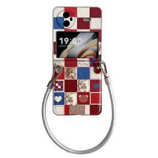 For vivo X Flip Lattice Little Bear Pattern Full Coverage Phone Case with Wrist Strap(Silver)