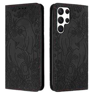 For Samsung Galaxy S25 Ultra 5G Retro Elephant Embossed Leather Phone Case(Black)