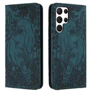 For Samsung Galaxy S25 Ultra 5G Retro Elephant Embossed Leather Phone Case(Green)