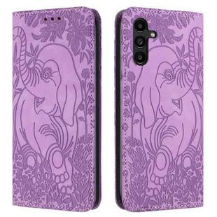 For Samsung Galaxy S25 5G Retro Elephant Embossed Leather Phone Case(Purple)