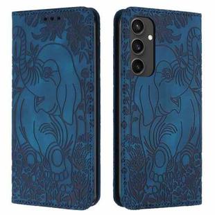 For Samsung Galaxy S24 FE 5G Retro Elephant Embossed Leather Phone Case(Blue)