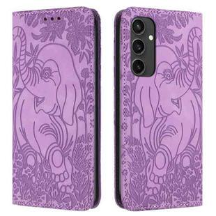 For Samsung Galaxy S24 FE 5G Retro Elephant Embossed Leather Phone Case(Purple)