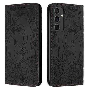 For Samsung Galaxy S24 FE 5G Retro Elephant Embossed Leather Phone Case(Black)