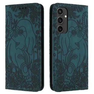 For Samsung Galaxy S24 FE 5G Retro Elephant Embossed Leather Phone Case(Green)