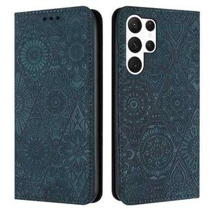 For Samsung Galaxy S25 Ultra 5G Ethnic Embossed Adsorption Leather Phone Case(Blue)