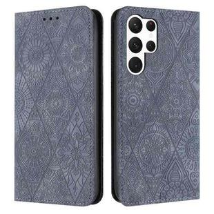 For Samsung Galaxy S25 Ultra 5G Ethnic Embossed Adsorption Leather Phone Case(Grey)
