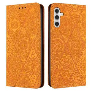 For Samsung Galaxy S25+ 5G Ethnic Embossed Adsorption Leather Phone Case(Yellow)