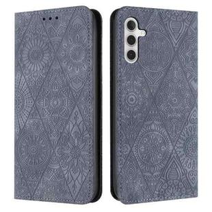 For Samsung Galaxy S25+ 5G Ethnic Embossed Adsorption Leather Phone Case(Grey)