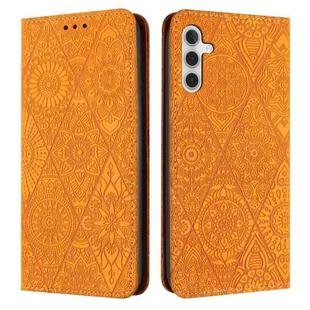 For Samsung Galaxy S25 5G Ethnic Embossed Adsorption Leather Phone Case(Yellow)