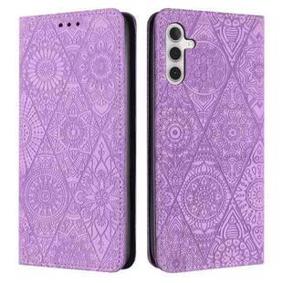 For Samsung Galaxy S25 5G Ethnic Embossed Adsorption Leather Phone Case(Purple)