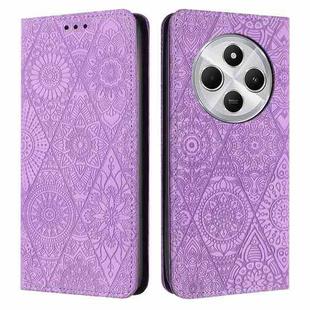 For Redmi A4 5G Ethnic Embossed Adsorption Leather Phone Case(Purple)