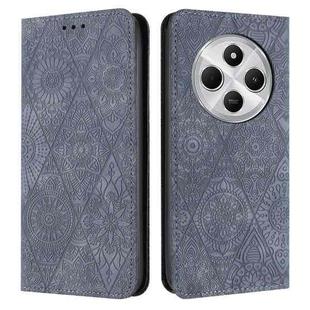 For Redmi A4 5G Ethnic Embossed Adsorption Leather Phone Case(Grey)