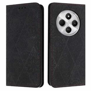 For Redmi A4 5G Ethnic Embossed Adsorption Leather Phone Case(Black)