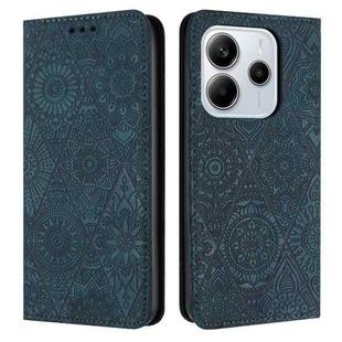 For Redmi Note 14 4G 163.25mm Ethnic Embossed Adsorption Leather Phone Case(Blue)