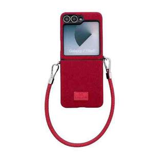 For Samsung Galaxy Z Flip6 Comfortable Short Plush Full Coverage Phone Case with Wrist Strap(Red)