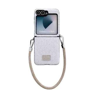 For Samsung Galaxy Z Flip5 Comfortable Short Plush Full Coverage Phone Case with Wrist Strap(White)