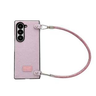 For Samsung Galaxy Z Fold6 5G Comfortable Short Plush Full Coverage Phone Case with Wrist Strap(Pink)