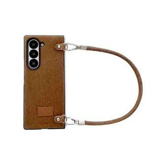 For Samsung Galaxy Z Fold4 5G Comfortable Short Plush Full Coverage Phone Case with Wrist Strap(Brown)