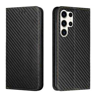 For Samsung Galaxy S25 Ultra 5G Carbon Fiber Texture Magnetic Flip Leather Phone Case(Black)