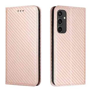For Samsung Galaxy S24 FE 5G Carbon Fiber Texture Magnetic Flip Leather Phone Case(Rose Gold)