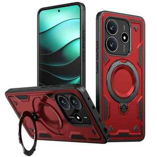 For Redmi Note 14 5G PC Hybrid TPU Armor MagSafe Ring Holder Phone Case(Red)