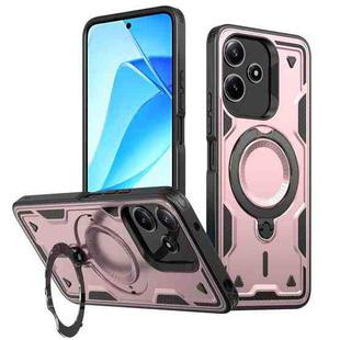 For Redmi 12 5G PC Hybrid TPU Armor MagSafe Ring Holder Phone Case(Rose Gold)