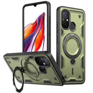 For Redmi 12C 4G PC Hybrid TPU Armor MagSafe Ring Holder Phone Case(Olive Green)