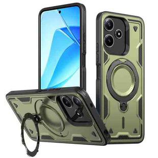 For Redmi 13 4G / 5G / Note 13R PC Hybrid TPU Armor MagSafe Ring Holder Phone Case(Olive Green)
