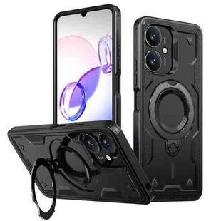 For Redmi 13C 5G PC Hybrid TPU Armor MagSafe Ring Holder Phone Case(Black)