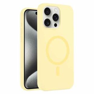 For iPhone 15 Pro Max Pure Color Liquid Silicone MagSafe Phone Case(Cream Yellow)